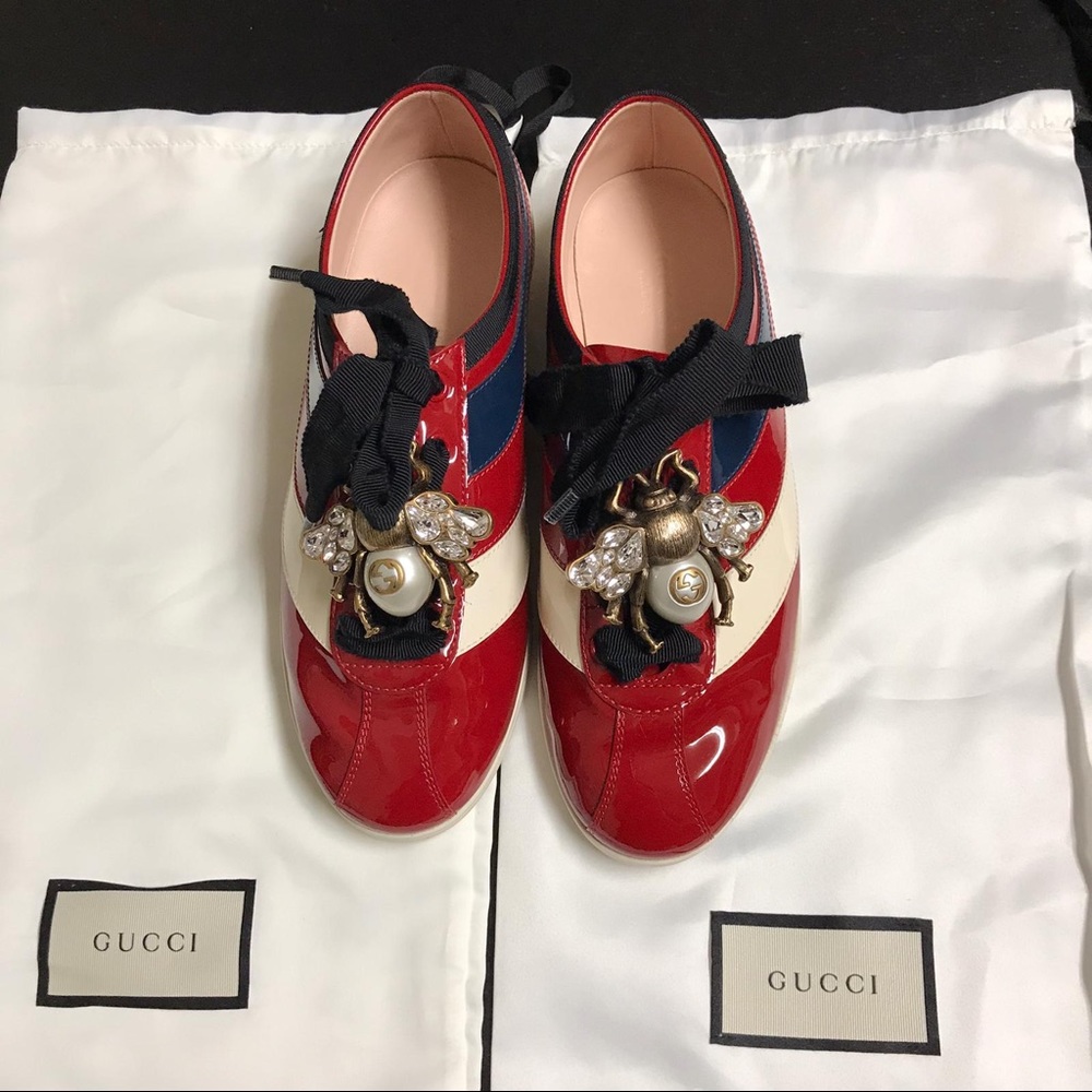 Authentic Gucci Falacer Patent Leather With Web